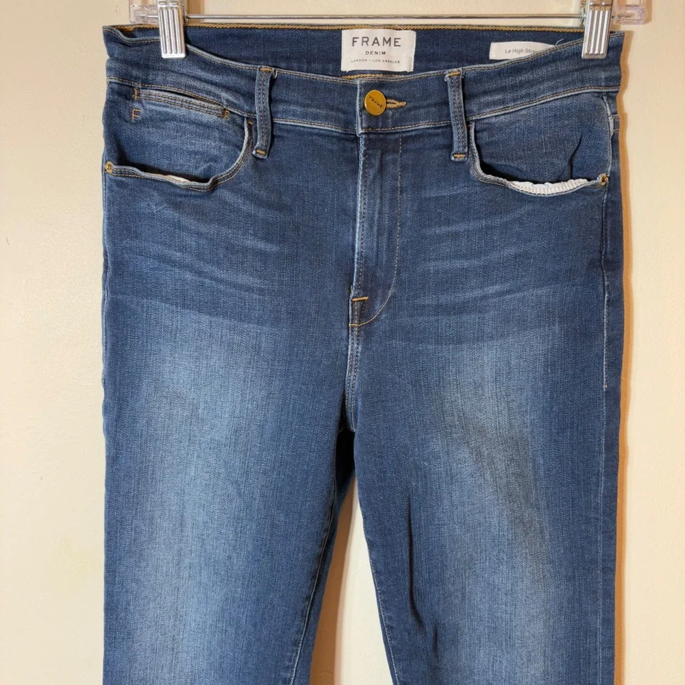 FRAME Denim Le High Straight Leg Jeans Size‎ 29 Dark Wash Frayed Hem